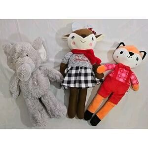 Spark Create Imagine Plush Lot 3 Reindeer Fox Elephant 16" Rattle Sensory Toys